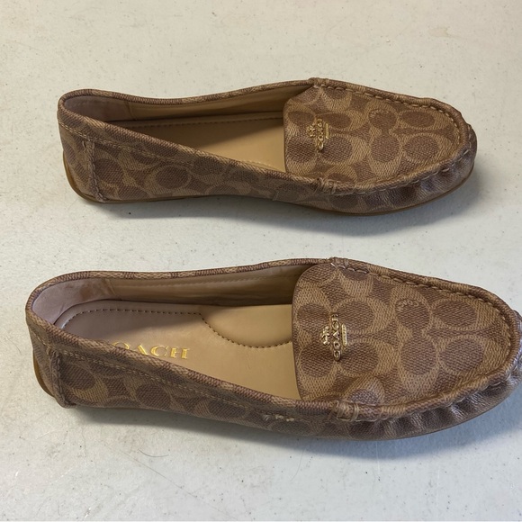 COACH Marley Driver Brown Gold Signature Logo/Leather/Tan 9 US Woman’s Loafer - Picture 7 of 12